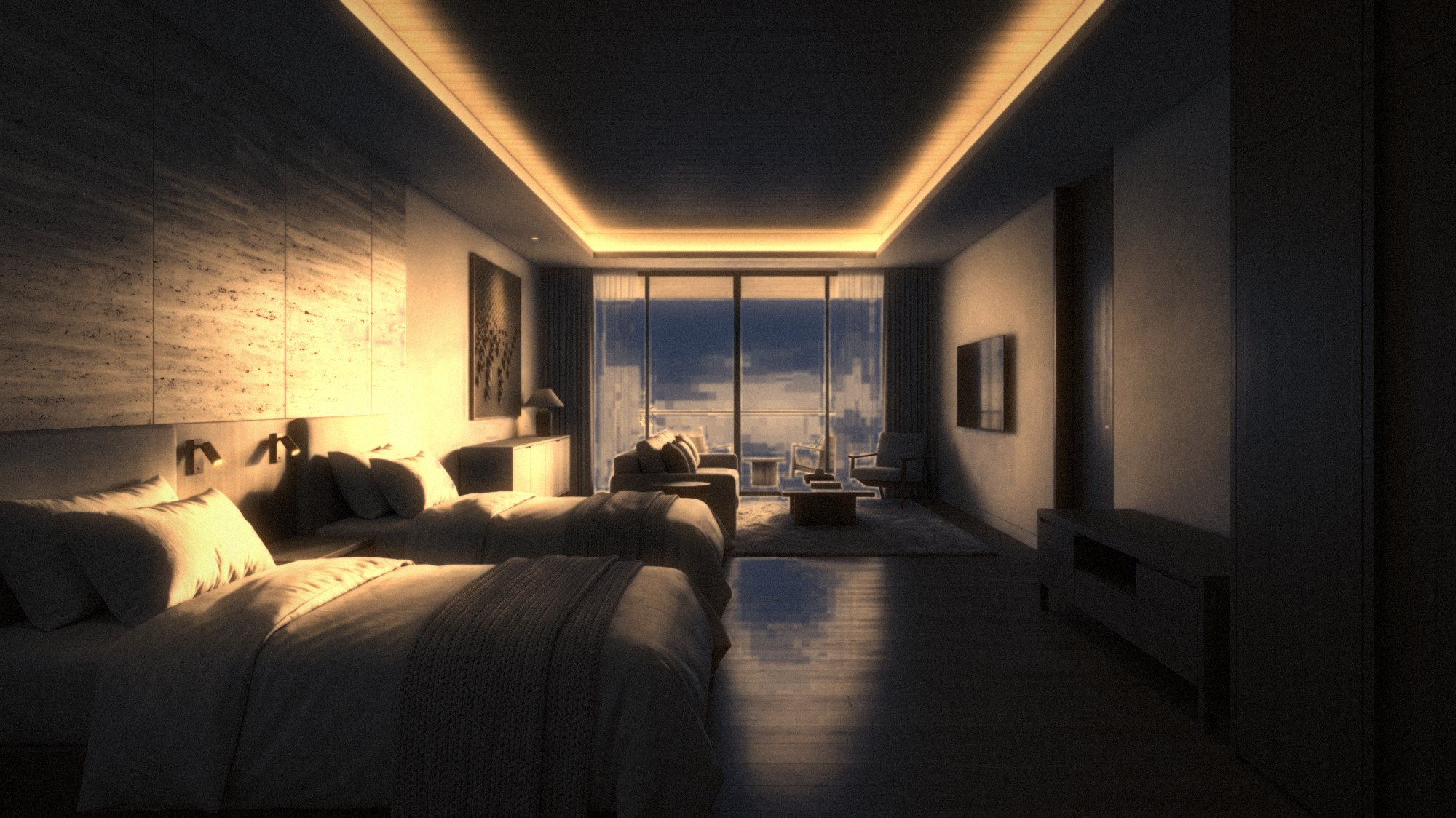 Upstairs bedroom at night